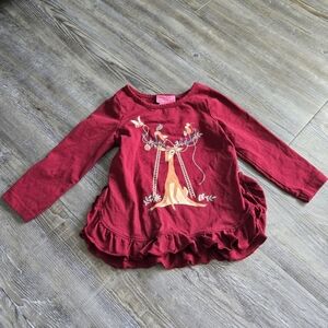 18M Girls Red Kids Long Sleeve Top with Ruffle Hem